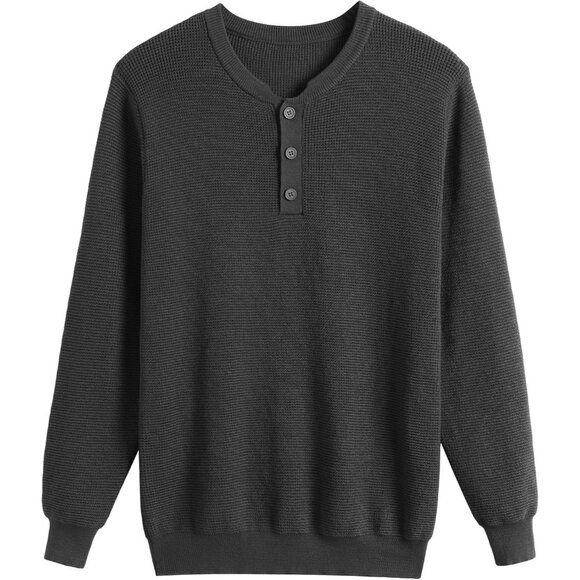 Men's Crewneck Lightweight Sweaters Quarter Button Sweatshirts Long Sleeve Slim - Picture 6 of 7